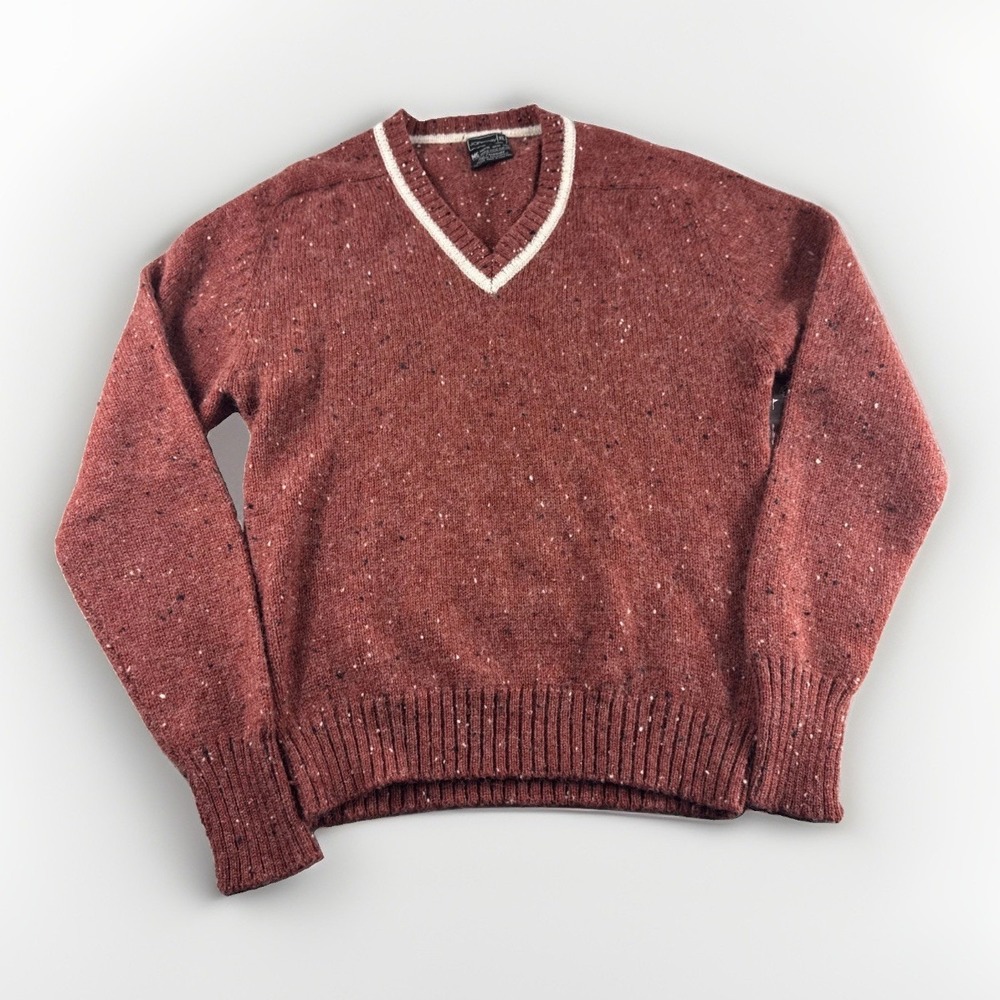 Vintage JCPenny Sweater Mens XL V-Neck Wool Blend Red Sweatshirt Speckled Preppy